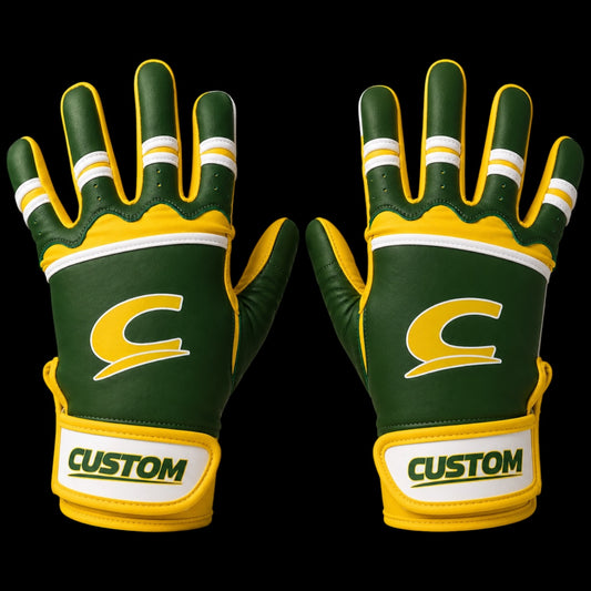 CUSTOM Brand Baseball Batting Gloves Green & Yellow