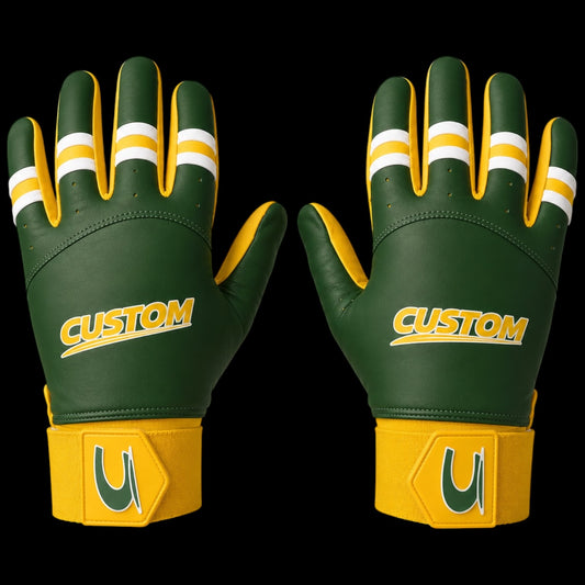 CUSTOM Brand Baseball Batting Gloves Long Cuff Green & Yellow